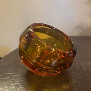Vintage MCM Viking Glass Orb Ashtray Persimmon Orange